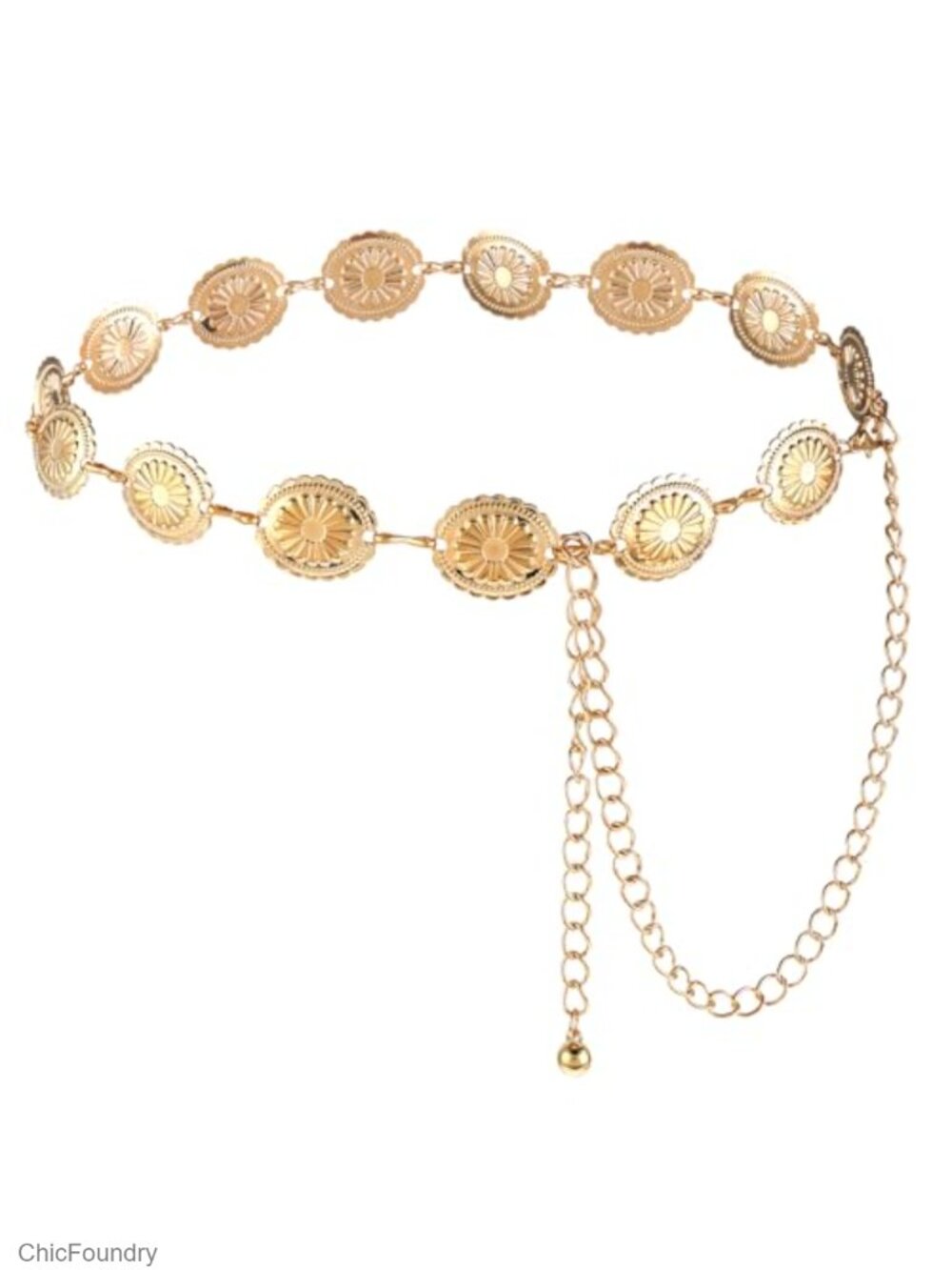 Western Metal Concho Belt Hollow Out Daisy Chain Adjustable Boho Waist Chain